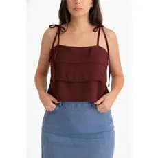 Blusa Cropped Feminina Plus Size dois Babados e Alças Reguláveis Moda Casual P ao GG Verão carnaval 2026