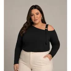 Blusa Plus Size Manga Longa Com Fivela De Regulagem Elegante Duna