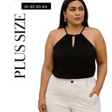 Blusa feminina G1 ao G4  verão 2025 regata com decote e regulagem na nuca
