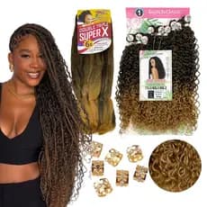 Kit Godess Braid Carnaval Bio Fibra Cacheada + 1 Jumbo Fibra Sintética e anéis