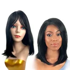 Peruca Wig Lisa Curta Com Franja Fibra Orgânica Aproxim 38Cm