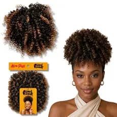 Cabelo Aplique Coque Cachos Afro Puff  Fibra Orgânica Black Beauty Cacheado Volumoso