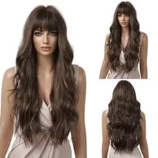 Peruca Ondulada Com franja Fibra Orgânica Aspecto Natual Lace wig