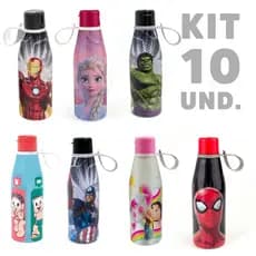 Kit 10 Garrafinha Infantil de Plástico  Com Tampa Abre Fácil 530ml Plasútil