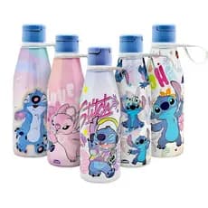 Garrafa Infantil Stitch 530ml Plástico Com Tampa Abre Fácil Plasútil