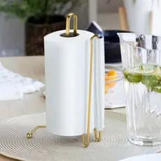 Suporte de Mesa para Rolo de Papel Toalha – Aço Vertical com Acabamento Dourado