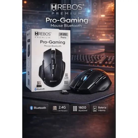 Mouse Pro-gaming Wireless Sem Fio Bluetooth 1600 DPI Premium Hrebos