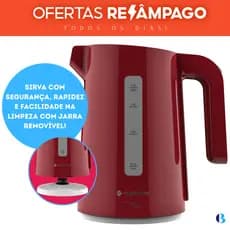 Chaleira Elétrica Vermelha 1,7L Cadence Colors Rápida e Segura para Chá, Café e Chimarrão