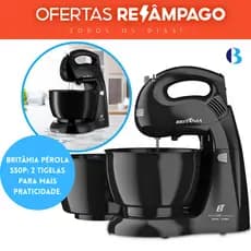 Batedeira Britânia Pérola 550 Double Bowl Preta 2 Tigelas 500W 127V - Para Massas, Bolos e Chatilly!