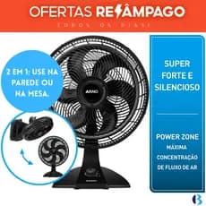 Ventilador Arno VF42 Turbo 40cm 127V 2 Em 1 6 Pás -  Potência E Silêncio, Use Na Parede Ou Na Mesa!