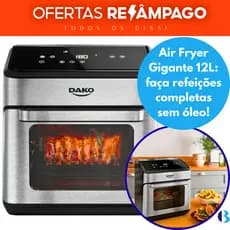 Air Fryer Fritadeira Sem Óleo Dako Inox 12L 1700W 127V - Forno Elétrico 5 em 1 Com Espeto Giratório!