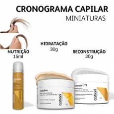 Cronograma Capilar Miniaturas: Hidratação 30g + Reconstrução 30g + Ampola 15ml