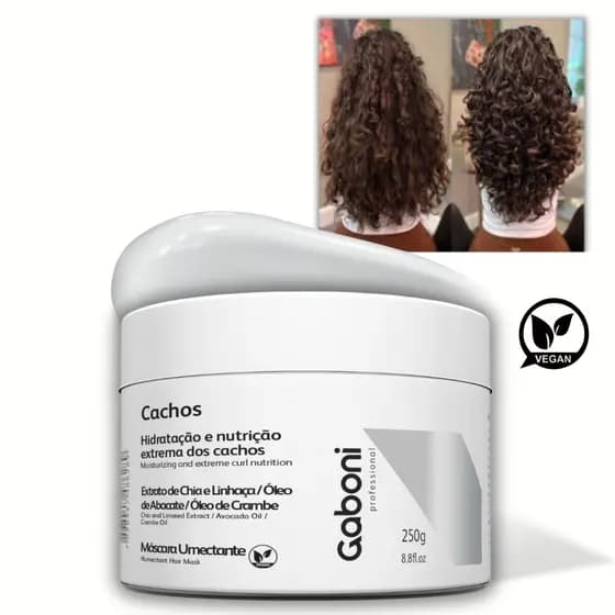 Máscara Umectante Cachos Vegano 250g Gaboni Professional