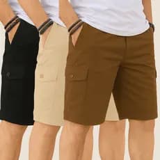 Kit 3 Bermudas Cargo Masculina – Modelo Atualizado com Bolso Liso e Frete Grátis