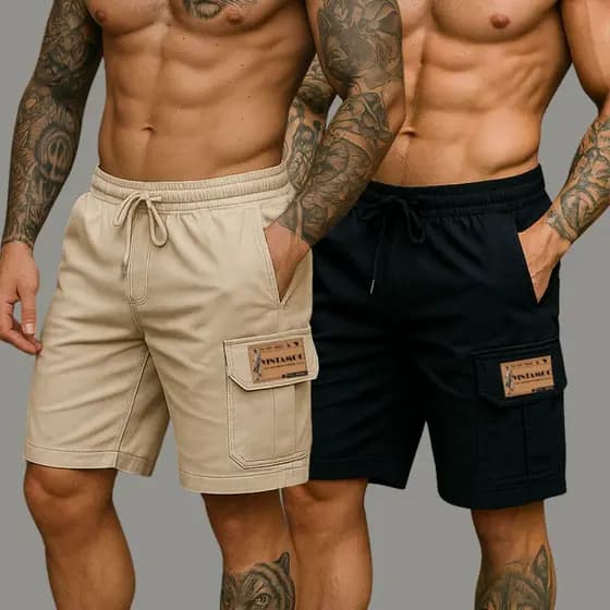 Kit 2 Bermudas Cargo Masculina Oversized Short Sarja