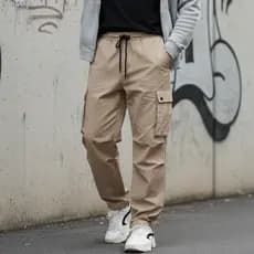 Calça Cargo 6 Bolsos Tecido  com Elastano Oversized Unissex