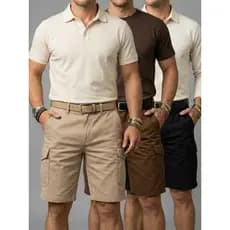 Kit 3 Bermuda Cargo Masculina Sarja 6 Bolsos Short Militar
