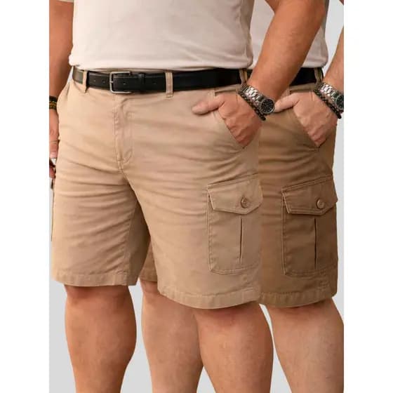 Kit 2 Shorts Cargo Sarja Masculino Tamanho Grande Plus Size