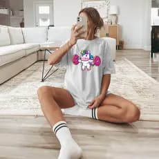 Camiseta Feminina  Blusinha unicornio maromba Manga Curta Estampada Uni Gym Blusa