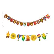Kit Com 2 Varal De Bandeirinhas E Figuras De Festa Junina 6m