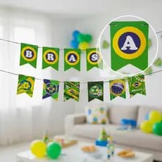 Varal De Bandeirinhas Do Brasil Em Papel Cartonado Copa 3m
