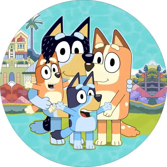 Bluey e Bingo Painel Redondo 50x50cm | Festa Infantil | Tecido Premium | Frete Grátis | Vários Modelos