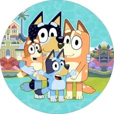 Bluey e Bingo Painel Redondo 50x50cm | Festa Infantil | Tecido Premium | Frete Grátis | Vários Modelos