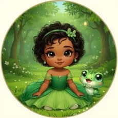 Painel Redondo Princesa Tiana Baby Princesa e o Sapo Festa Infantil Tecido Premium 50x50cm