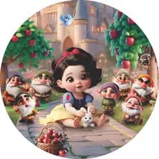 Capa de Painel Redondo Branca de Neve Sete Anões Princesas Baby Tecido Sublimado Vários Modelos  50x50