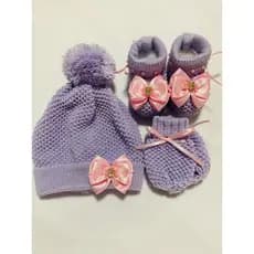 Kit Tricô Bebê RN - Touca, Luvas e Sapatinho/ Enxoval, Maternidade, Inverno, Saída Maternidade