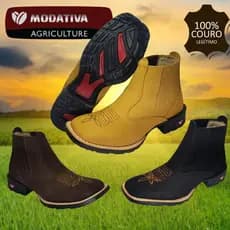 Bota Country Masculina Botina Texana Couro Nobuck Legitimo Cano Médio Western Bico Quadrado