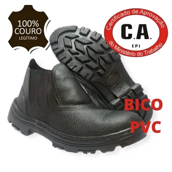 Botina Bota de Segurança Trabalho com CA - EPI - Bico PVC