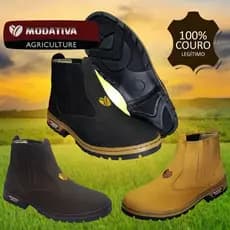 Botina Masculina e Feminina Couro Nobuck Legitimo 100% Natural Marrom Preta e Amarela