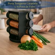 Porta Condimentos Giratorio Plastico Preto 6 Potes de Vidro 80ml tempero Organizacao Cozinha