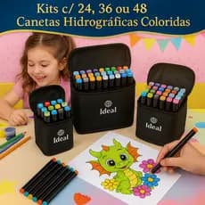 Kit Canetas Hidrográficas com Estojo 24 36 ou 48 Cores Desenho Pintura Arte