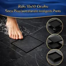 Ralo Oculto Preto 10x10 Quadrado Invisível Sifonado Anti Odor para Piso Porcelanato