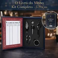Kit Abridor Livro do Vinho 5 Peças Completo Saca Rolhas Tampa Anel e Cortador de Lacre Adega Luxo