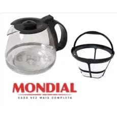 Jarra e Filtro Permanente Cafeteira Mondial Dolce Arome 18 xícaras C-30  Serve cafeteira preta e vermelha