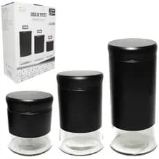 CONJUNTO DE POTE DE VIDRO REDONDO MANTIMENTOS COM TAMPA HERMETICA 3 PECAS
