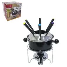 JOGO DE FONDUE DE INOX COM 6 GARFOS / PANELA / SUPORTE / FOGAREIRO 1L