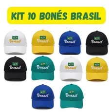 Kit com 10 Bonés Brasil Bandeira Futebol Copa do Mundo Mega Promoção