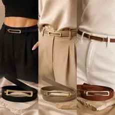 Kit 3 Cintos Feminino Moda Fivela Dourada  Alfaiataria