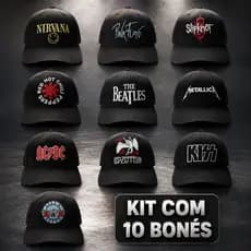 Kit com 10 Bonés Bandas de Rock Preto Bordado Mega Promoção