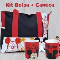 Kit Bolsa + Caneca Minnie ou Mickey Lindas Estampas