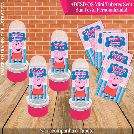30 Adesivos de Mini Tubete 8cm Personalizado Peppa Pig