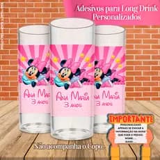 Adesivos Personalizados para Copo Long Drink Minnie rosa e Mickey