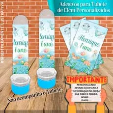 Rótulos adesivos para tubetes de 13 cm Personalizados Fundo do Mar