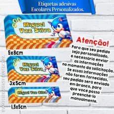 100 Etiquetas Adesivas Personalizadas Material Escolar Sonic Princesas Disney