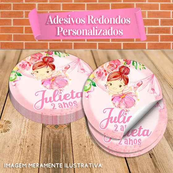 Rótulos Adesivos Redondos Personalizados Bailarina Aquarelada