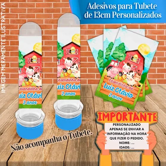Rótulos Adesivos Personalizados Fazendinha Aquarelada ou Arte sua arte pronta - Para Tubetes de 13 cm